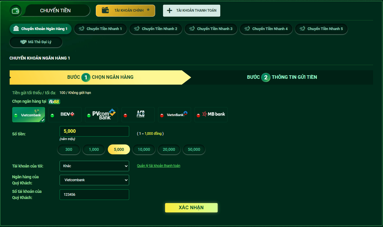 Lựa chọn chuyển khoản ngân hàng 1