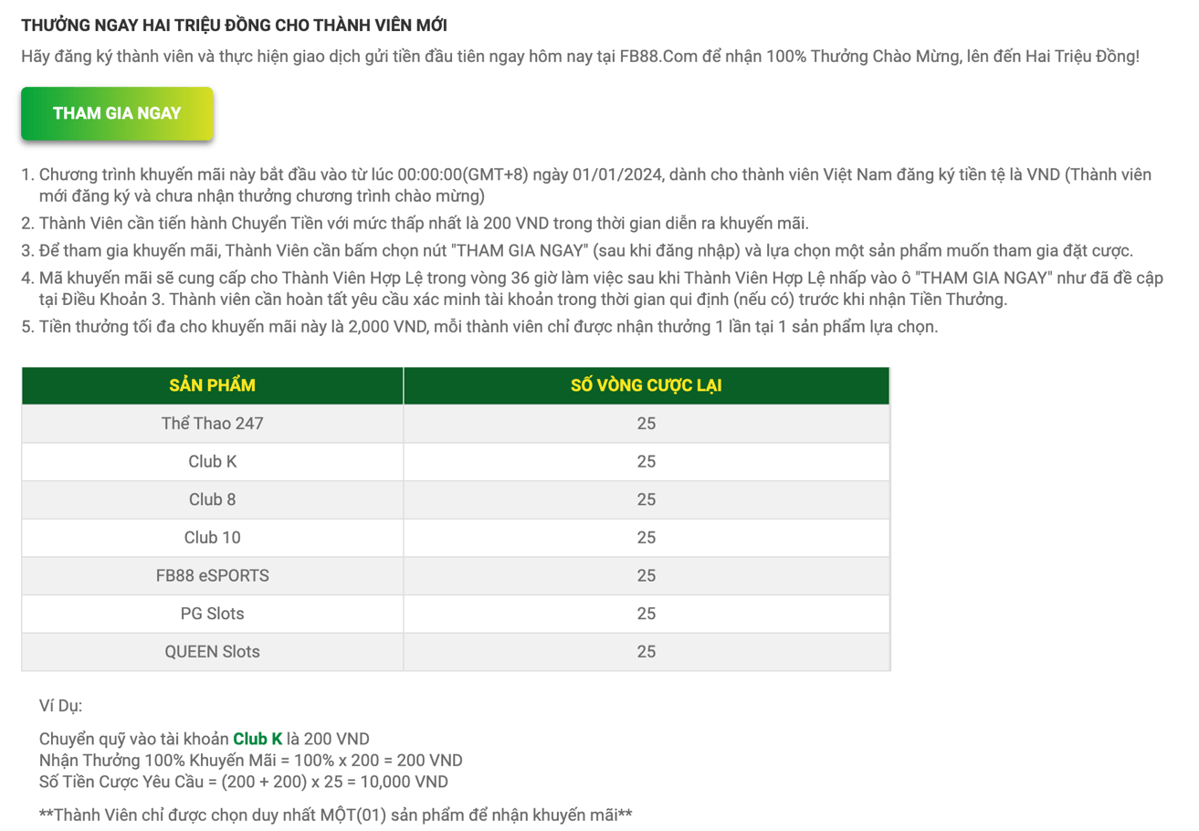 Nhận khuyến mãi FB88 khi đăng ký làm thành viên